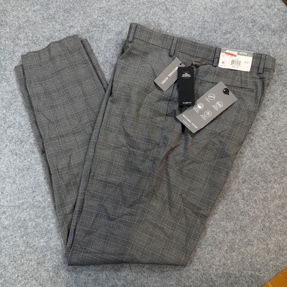 Michael Kors Passport Collection Grey Plaid Dress Pants 36W x 34L Classic Fit